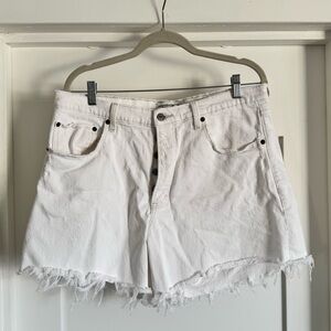 White high rise button-front denim dad short
